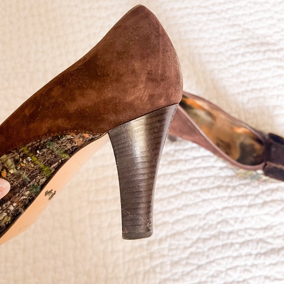 Coach Naomi Tweed Boucle  Plaid Suede Brown Velvet Bow Heels - Picture 11 of 12